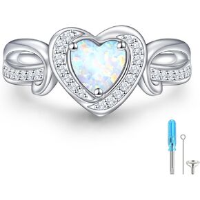 HOOHWE Heart Urn Rings for Ashes for Women 925 Sterling Silver Opal Cremation Rings Urn Jewelry for Ashes Of Loved Ones