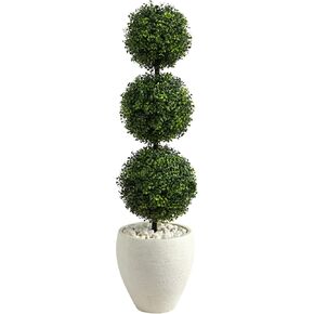 Nearly Natural 3.5ft. Boxwood Triple Ball Topiary Artificial Tree in White Planter (Indoor/Outdoor) in Kuwait
