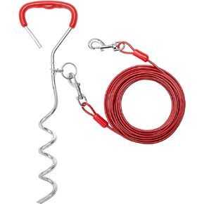 Dog Tie Out Cable and Stake - 30 ft Dog Run Cable & Dog Stake for Yard Camping Park Outside - Heavy Duty Chew Proof Long Dog Leads for Medium Large Dogs
