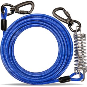 Dog Tie Out Cable, Dog Chains for Outside with Durable Spring and Alloy Buckle, 10/20/30/50 Ft Tie Out Cable for Dogs Up to 250lbs, Dog Leads for Yard, Outdoor and Camping