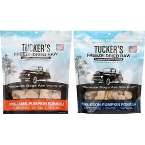 Tucker's Raw Frozen Freeze Dried Raw Dog Food, Pork, Lamb & Pumpkin Formula and Pork, Bison & Pumpkin Formula, Red Meat Variety Pack of 2