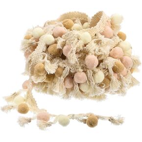 uxcell 2 Yards Pom Pom Ball Fringe Trim, Ribbon Sewing DIY Crafts Accessory for Home Curtain Clothes Pillow Decoration, Beige