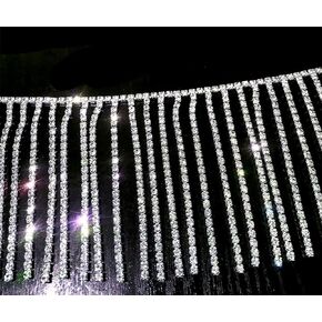 FQTANJU 1 Yard Rhinestone Fringe Trim Crystal Fringe Chain Rhinestone Applique, Irregular Width Diamond Crystal Tassel for Sewing Crafts Wedding Party Decoration Personalized DIY Clothing Accessories