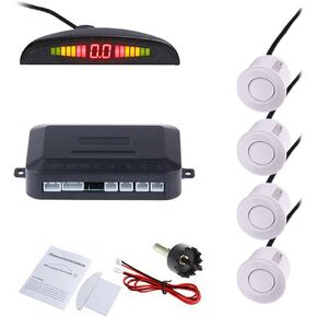 Tiemahun LED Parking Sensors Car Auto Vehicle Reverse Backup Radar System, Sound Warning, Water Resistant Anti-Freeze, 22MM Diameter Sensor 2.3M Cable X68D (White)