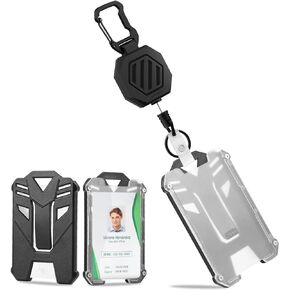 DELSWIN Sliding ID Badge Holder with Retractable Clip, Heavy Duty Retractable Keychain with ID Card Holder, 31.5" Retractable Cord (1 Badge Reel,2 Holders)