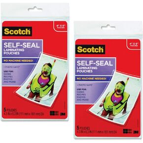 Scotch Self-Sealing Laminating Pouches, Photo Size (4-3/8" x 6-3/8"), Glossy, 10-Pack (2 Packs of 5)