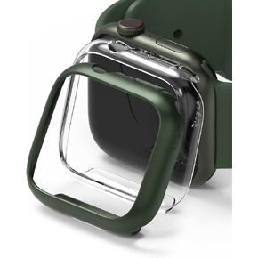 Ringke Slim [No More Discoloration / 2 Pack] Compatible with Apple Watch Series 9, 8, 7 Case (45mm) for Minimalist, Solid Transparent Cover for Women, Men - Clear + Deep Green