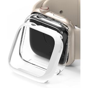 Ringke Slim [لا مزيد من تغير اللون / عبوتين] متوافق مع Apple Watch Series 9 و8 و7 (45 ملم) غطاء شفاف صلب للنساء والرجال - شفاف + أخضر عميق