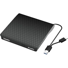 Yaeonku External Bluray Drive, USB 3.0 and Type-C Blu Ray Burner Player Slim 3D Optical Blu-Ray DVD CD Player Compatible with Windows XP/7/8/10/11 Mac OS for PC Laptop Desktop MacBook