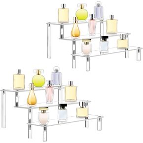 primestok 2 Packs Acrylic Display Risers, 3 Tier Perfume Stand Organizer, Clear Acrylic Shelf Risers Display Stands for Food, Tabletop Use, Toy Figure in Saudi Arabia