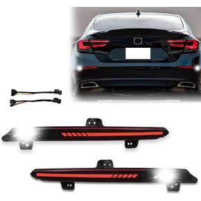 GeeGee Smoked Lens Rear Fog Bumper Reflector Brake Tail Sequential Flash Singal Lights Lamp Compatible with 2018-2020 2021Honda Accord 10th Plug and play (White)