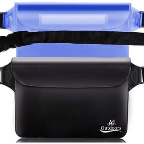 ANJ Outdoors 2PK Most Durable Waterproof Pouch/Waterproof Fanny Packs for Women and Men | 3-Zipper Beach Bags Waterproof Sandproof | Waterproof Wallet/Phone Case With Waist Strap for Swimming