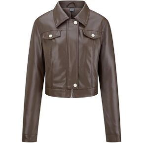 WYOYW Women's Faux Leather Jacket Cropped Motorcycle Biker Jacket Moto PU Leather Jacket