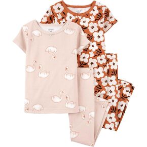 Carter's Toddler Girls 4pc Cotton Snug Pajamas PJs Set (Flower/Swan, 4T)