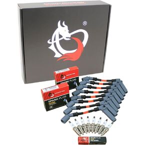 New DRAGON FIRE PERFORMANCE Power Pack Spark Plugs & Orange Low Ohm Spark Plug Wires Compatible With 2003-2008 Saab Buick Isuzu Chevrolet Cadillac GMC Pontiac Hummer V8 LS Oem Fit Kit-1164