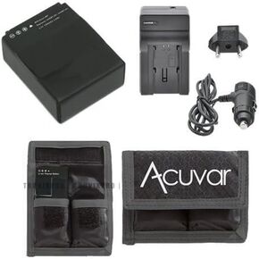 Replacement Battery For GoPro Hero 3,AHDBT-201, AHDBT-301, AHDBT-302 for GoPro Camera + Black Edition, GoPro 3 + Silver Edition, GoPro 3 White Edition Camera + Car/Home Charger + Acuvar Battery Pouch