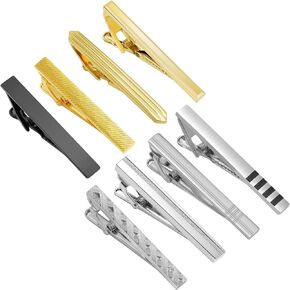 Tie Clip for Men 8 Pack, TAIGRAMA Tie Pins and Clips Set for Men Unique, Gold Silver Black Tie Bar Tie Pinch Tie Clasp Ideal for Father's Day Gift, Wedding Anniversary, Business, Skinny Ties