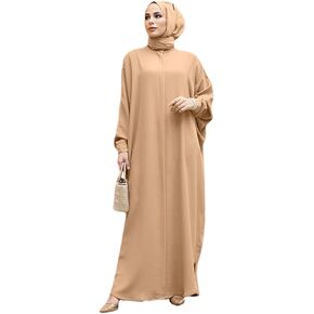 IDOPIP Muslim Dresses for Women Long Sleeve Islamic Ramadan Abaya Dubai Kaftan Robe Loose Casual Modest Arabic Prayer Clothes