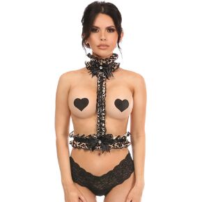 Daisy corsets womens Kitten Collection Leopard Velvet Single Strap Body HarnessLingerie
