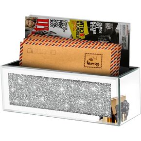 Mirrored Mail Organizer Countertop, Crush Diamond Wall Mount Letter Holder, Silver Mail Tray, Mail Holder Box for Desk, Mail Basket for Counter, Mail Storage Organizer