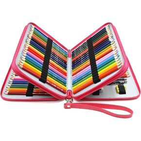 YOUSHARES 120 Slots Pencil Case - PU Leather Handy Multi-layer Large Zipper Pen Bag with Handle Strap for Prismacolor Watercolor Pencils, Crayola Colored Pencils, Marco Pens and Makeup Brush (Black)