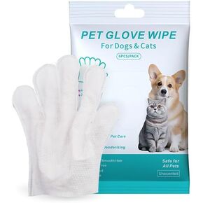 Pet Glove Wipe, Cleaning Glove for Dog and Cat, Fur Face, Ear, Eye, Paws Cleaning Wipes, Pet Wash Free Gloves, Cleaning Grooming Wipes for Daily Care and Traveling, No Rinse, Gentle, Thickened, 6PCS