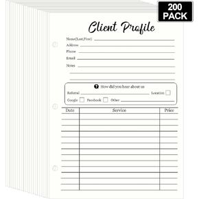 200 Pcs Client Profile Cards Client Record Book Hairstylist Binder Insert Cards for Nail Hair Salon Spa Hairdresser for Small Business Data Customer Information Sheets Supplies, 5.5 x 8.5 Inches