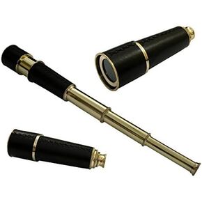 Nautical Brass Pirate Telescope Black Leather Replica Pirate Royal Navy Spyglass Pocket Telescope - 18" Long Telescope Rustic Vintage Home Decor Gifts
