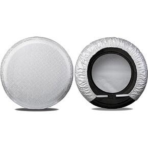 Toiyason Tire Cover Universal Car SUV Truck Motorhome Trailer Van Thickened Aluminum Film Automotive Wheel Covers Sun Rain Snow Spare Tire Protector 4 Pack Silver Fit Tire Diameter 24in-26in