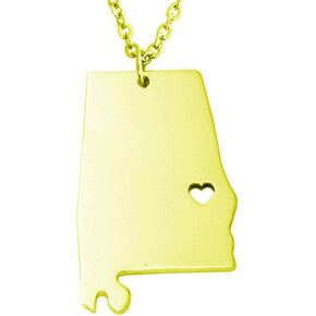 Art Attack Stainless Steel I Love Alabama Necklace, Crimson Tide Heart Of Dixie, Yellowhammer Cotton State, Roll Tide Map Heart Pendant Charm (Gold)