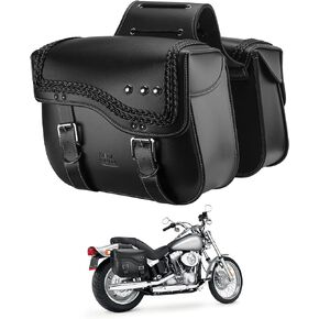 KEMIMOTO Motorcycle Saddlebags, Synthetic Leather Side Bags 30L Double Strap Studded Saddle Bags for Sportster Softail Dyna V-star Shadow