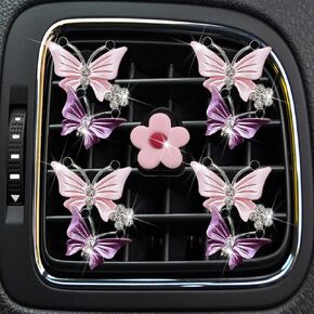 Car Air Fresheners Vent Clips,4 Pcs Cute Sparkly Bling Car Butterfly Diffuser Vent Clip, Car Air Vent Decoration,Car Accessories for Women Girls(pink-1)