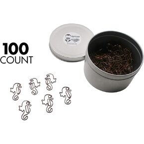 عدد 100 مشبك ورق على شكل فرس البحر من بتلر إن ذا هوم، رائعة لهواة جمع مشابك الورق أو هدية المكتب - تأتي في علبة مستديرة مع غطاء وصندوق هدايا (بني) in Kuwait