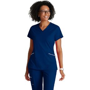 BARCO One Performance Knit Victory Top for Women - V-Neck with Overlap, Angled Zipper Waist Pockets Women's Scrub Top