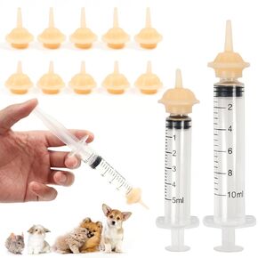 Silicone Material Kitten Nipples for Nursing, Reusable Kitten Syringe for Feeding,Silicone Pacifier Suitable for Kittens, Puppies and Wild Animals. (Small)