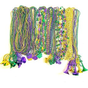 afson 72 Pcs Mardi Gras Bead Necklaces Bulk Gold Purple Green Mardi Gras Bead Necklaces Holiday Parade Party Supplies