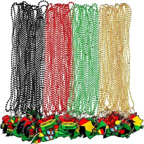 Sasylvia 60 Pcs Juneteenth Bead Necklaces with 6 Styles Felt Pendants Bulk Metallic Bead Necklaces Decoration for Black Juneteenth Day Africa Independence Day June 19th Freedom Day Party Supplies