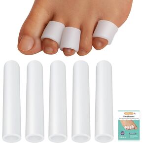 Toe Sleeves, (5 Pack) Pinky Toe Protector, Cuttable Toe Covers with Aloe Vera Extract, Gel Toe Tubes for Cushions Corns, Blisters, Hammer Toes, Toenails Loss