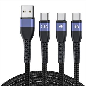 3A 27W usba to USB c Cable(3.3ft+6ft+9ft) Type C Fast Charging Compatible with iPhone 15/15 Plus/15 Pro/15 Pro Max, Samsung Galaxy S20 S10 S9, Note 20 10, LG G8 G7 V30… (5, Blue)