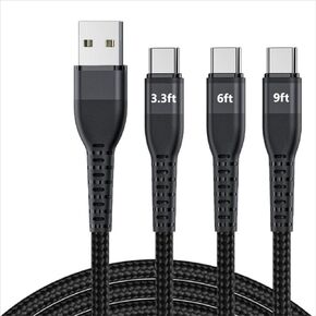 كابل 3A 27W USB إلى USB c (3.3أقدام+6أقدام+9أقدام) شحن سريع من النوع C متوافق مع iPhone 15/15 Plus/15 Pro/15 Pro Max، Samsung Galaxy S20 S10 S9، Note 20 10، LG G8 G7 V30... ( 5، أزرق)