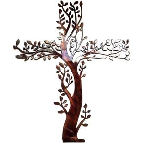 AMNGYOOK Metal Wall Sculpture, Tree of Life Wall Art Cross Shape Tree Wall Hanging Decor For Garden Living Room Bedroom