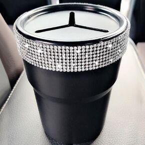 INSTOME Bling Car Trash Can with Lid，Bling Car Change Holder with Lid,Mini Trash Can Cup Holder in Console Pocket Dustbin Cans Portable for Car, Home, Office (Silver, Car Trash Can)