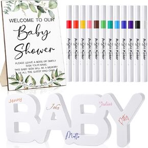 Norme Baby Shower Guest Book Alternative Wooden Signature Sign Greenery Welcome Sign with 12 Acrylic Marker Baby Shower Party Supplies for Guest Celebrating(Greenery)