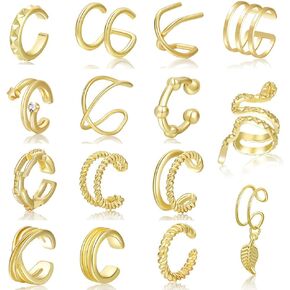 15 Pieces Gold Ear Cuff Earring Set, Dainty Non Piercing Clip On Cartilage Earrings, Lightweight Statement Jewelry Gifts for Women Teen Girls