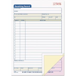 TOPS 46260 Receiving Record Book, 5 1/2 x 7 7/8, Three-Part Carbonless, 50 Sets/Book