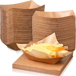 400 Pcs Paper Food Trays and Wrap Paper 1LB Snack Paper Trays Disposable Kraft Food Boats Greaseproof Kraft Liners for Concession Stand Food Carnival Diners Fries Ice Cream Snack Party Supplies