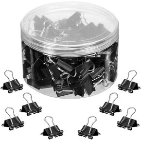 JANYUN 150Pcs Large Binder Clips 6 Assorted Sizes Paper Clamps Clip for Paper Metal Clip Office School Home Supplies (Black)