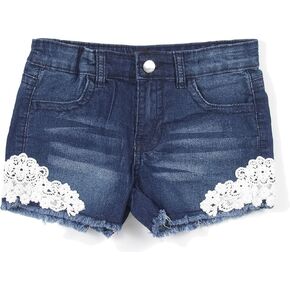 Girls’ Stretch 4 Pockets Denim Jeans Shorts with Lace