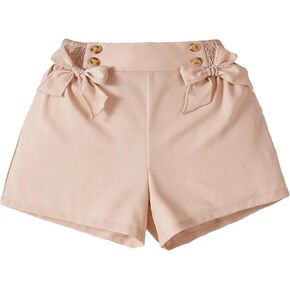 OYOANGLE Girl's Bow Knot Elastic High Waist Shorts Casual Comfy Straight Leg Shorts