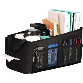 HEYSKAY Back Seat Car Organizer With Tissue Box Passenger Seat Organizer Handbag Holder Coffee Cup Drink Holder Toy Books Storage for Kids (Black)